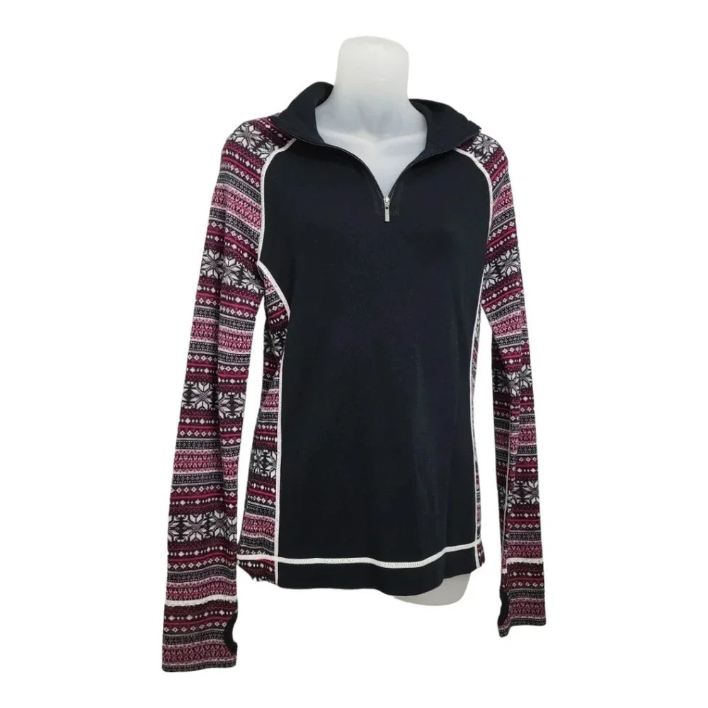Navy  blue, red, and white Telluride Zipup Turtleneck Sweater Medium